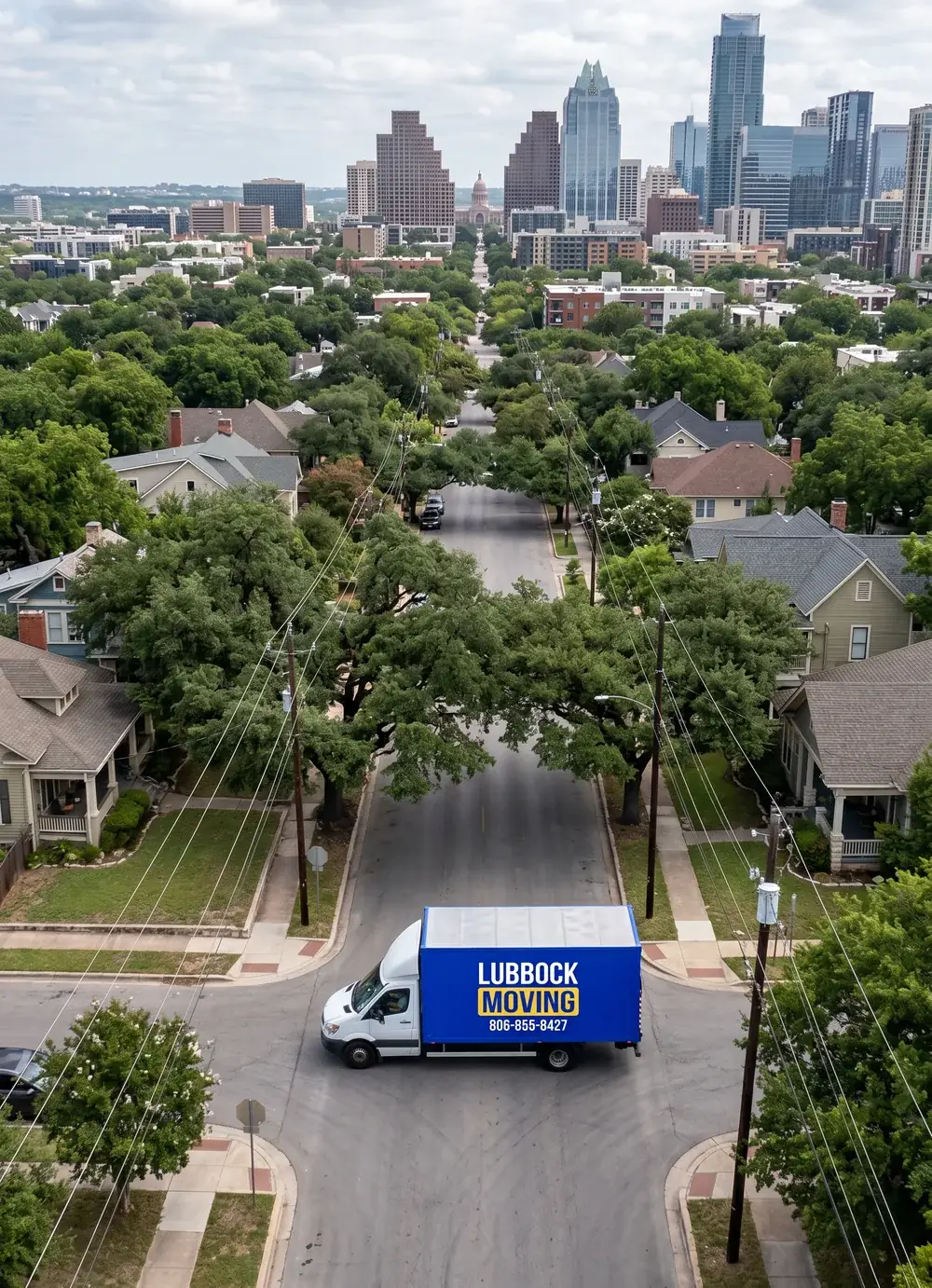 Lubbock Moving Company truck unloading after a long-distance move from Lubbock to Austin, Texas