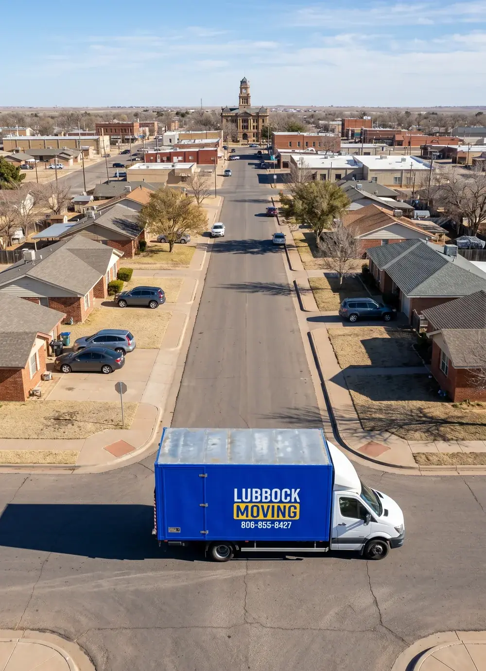 Lubbock Moving Company truck unloading after a long-distance move from Lubbock to Canyon, Texas