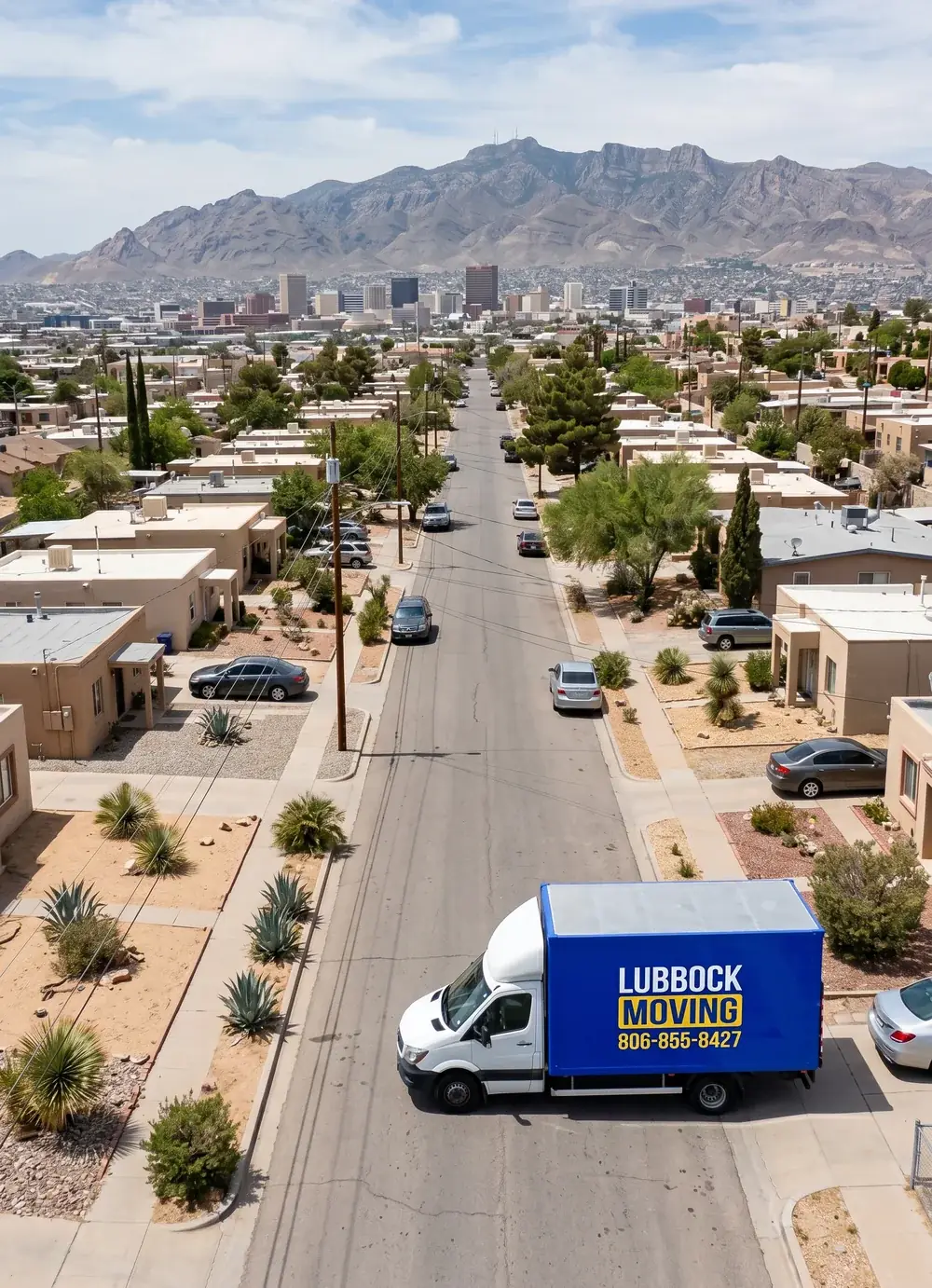 Lubbock Moving Company truck unloading after a long-distance move from Lubbock to El Paso, Texas