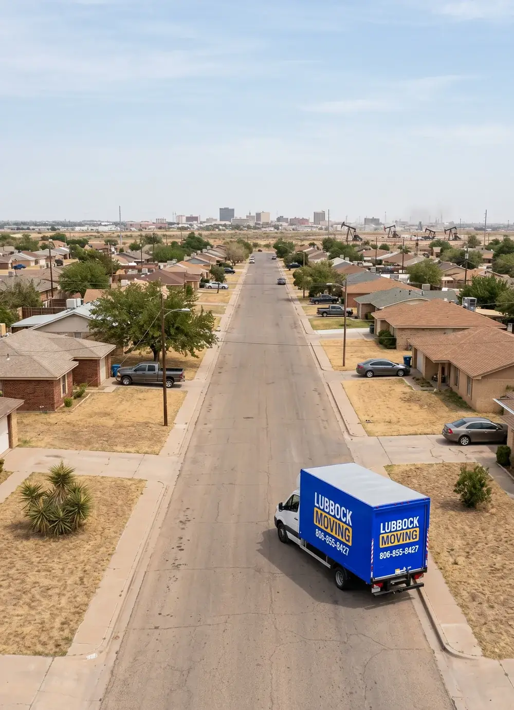 Lubbock Moving Company truck unloading after a long-distance move from Lubbock to Odessa, Texas