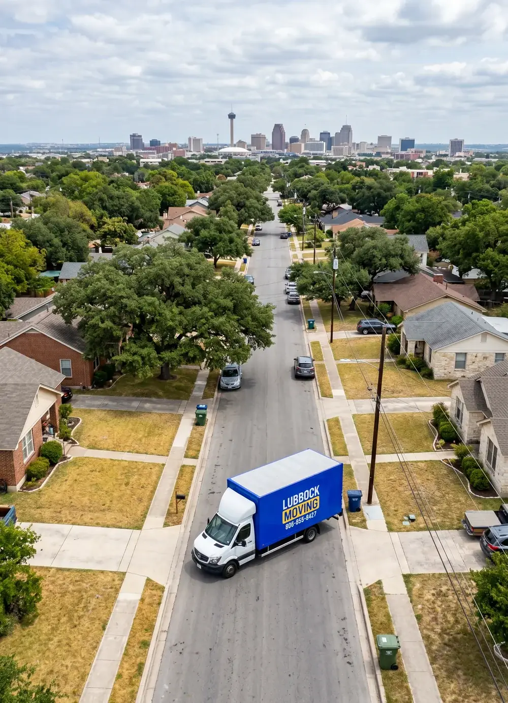 Lubbock Moving Company truck unloading after a long-distance move from Lubbock to San Antonio, Texas